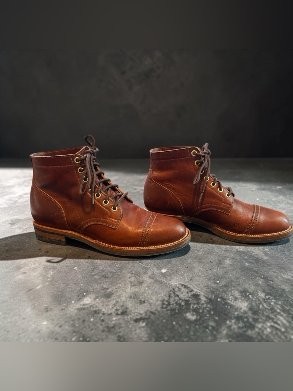 Viberg Men's Brown Leather Cap-Toe Lace-Up Boots Sz 7